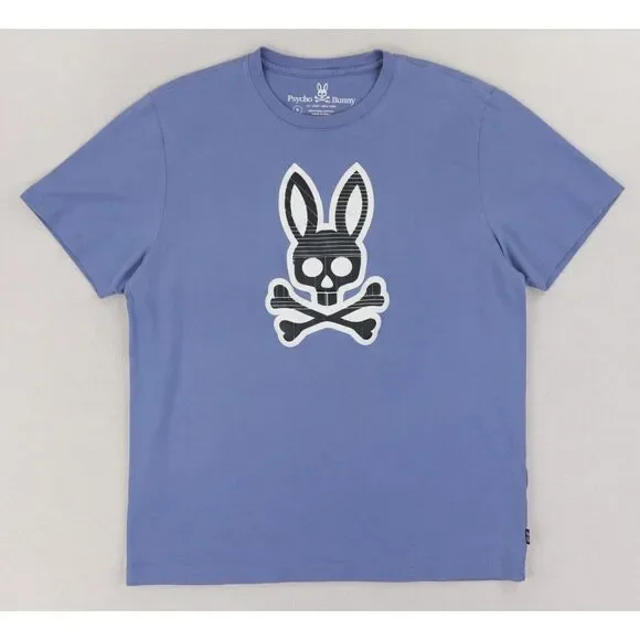 Psycho Bunny Ethan Deco Bunny T-Shirt Men's Size 6/Large Blue Pima Cotton - Picture 1 of 6